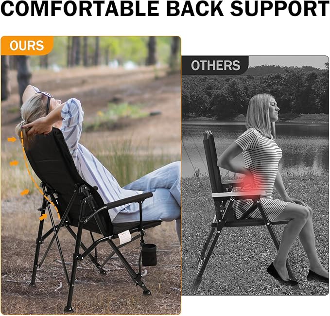 TOBTOS Oversized Camping Chairs for Adults with Adjustable High Backrest - Heavy Duty Folding Chairs Support up to 330lbs with Cup Holder & Side Pocket for Camping, Beach, Fishing, Lawn