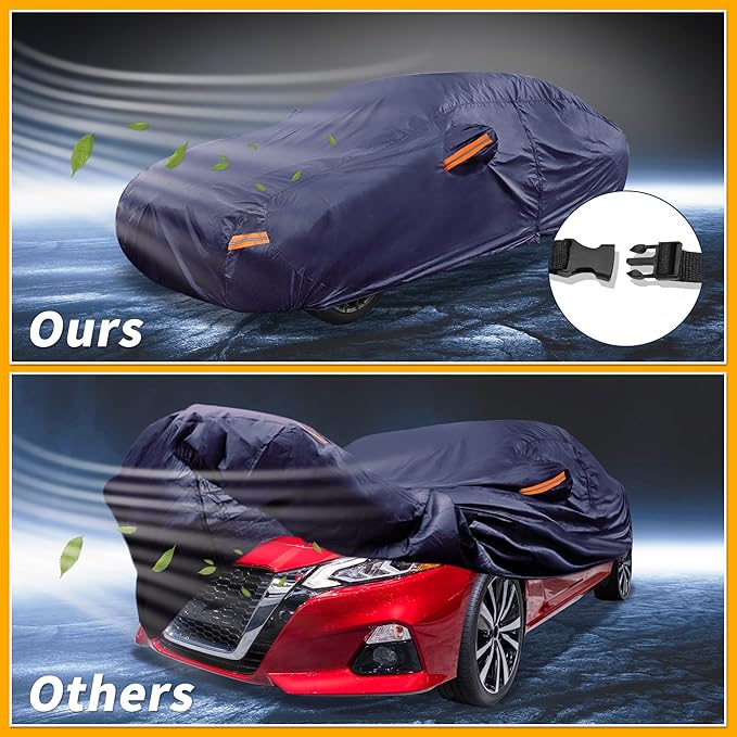 Universal Car Cover Waterproof All Weather 190T-PU, UV Sun Rain Protection, Fits for Sedan Length 199"-208", with Left Side Zipper, Navy Blue