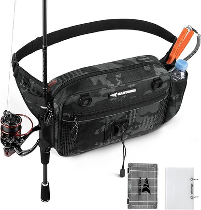 KastKing BaitSpace Waist Bag – Waterproof Tackle Storage Bag With Adjustable Belt, Fishing Fanny Pack for Men, Soft Bait Organizer, 3600 Utility Box, Rod Holder, Nylon