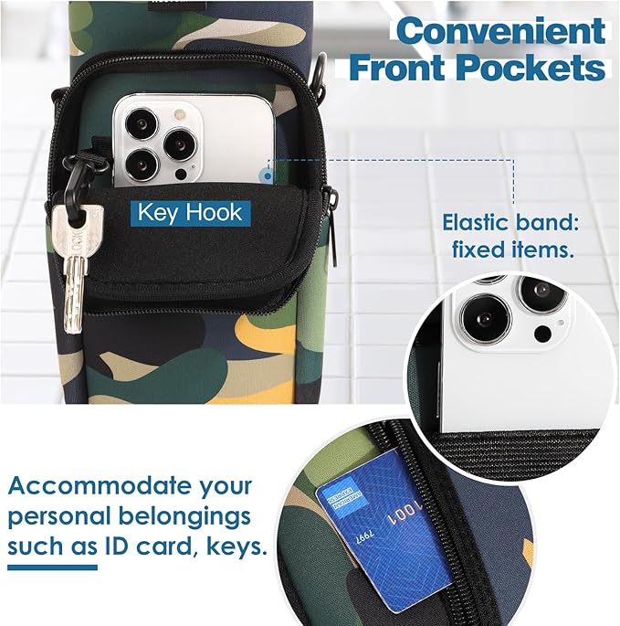 Nuovoware Water Bottle Carrier Bag,25oz/40oz/64oz Bottle Pouch Holder,Adjustable Shoulder Hand Strap 2 Pocket Sling Neoprene Sleeve Sports Accessories for Hiking Travelling Camping