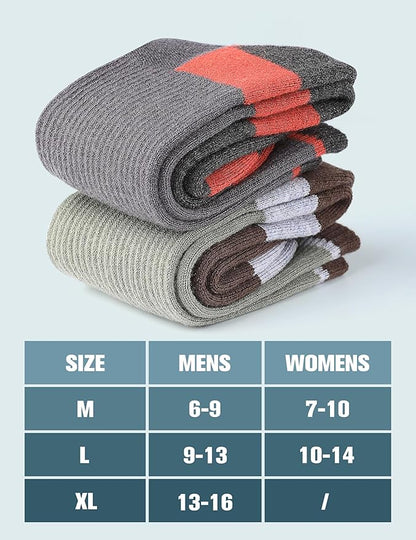 Wool Hiking Socks for Men - Women Lightweight Crew Merino Wool Socks with Cushion for Camping Hunting Work,4 pack