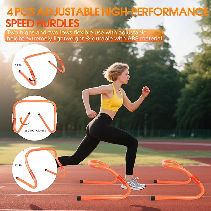 Agility Ladder Speed Training Equipment Set-20ft Agility Ladder,12 Soccer Cones,4 Hurdles,Jump Rope,Running Resistance,Soccer Football Training Equipment with Carrying Bag for Kids Adults