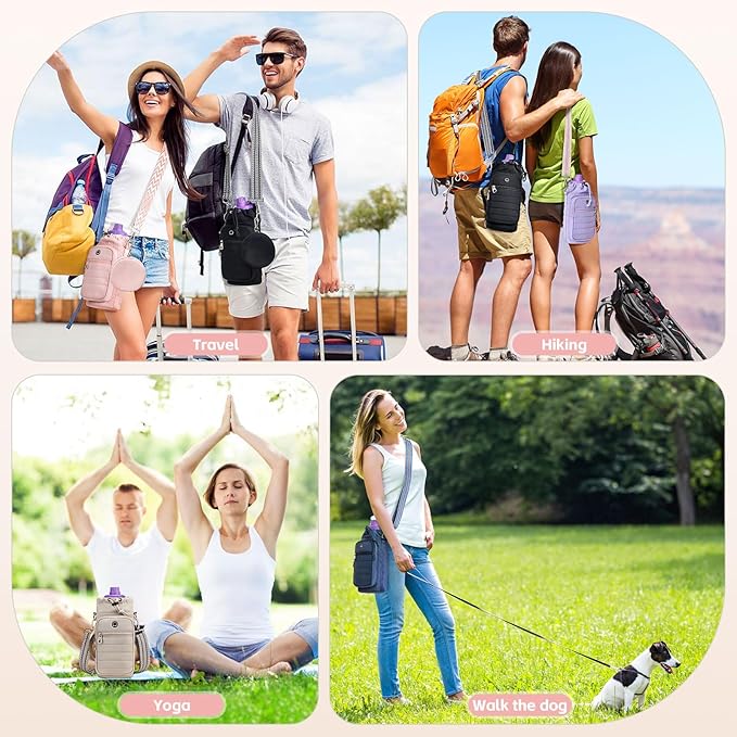 Water Bottle Carrier Bag with Strap, Sling Bag for Walking, Hiking, Cycling, Black, 40 Ounces