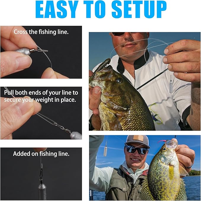 30 Pack Fishing Drop Shot Weights Lead Fishing Weights Pencil Skinny Sinkers with Barrel Swivels for Freshwater Bass Fishing