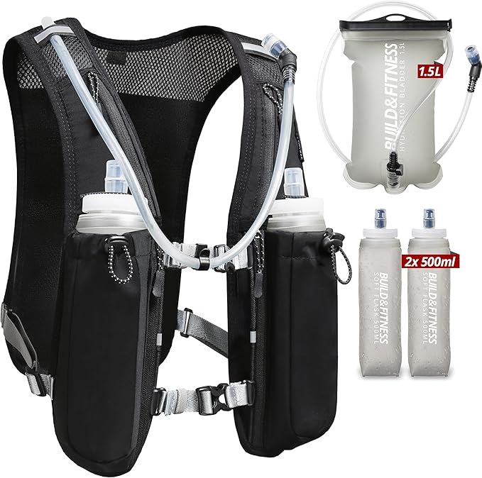 Running Hydration Vest for Women and Men. Reflective, 8 Pocket, Quick Dry, Water-Resistant, Breathable, Adjustable Backpack for Runs, Hiking, Cycling, Trails, Marathons