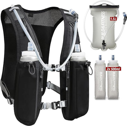 Running Hydration Vest for Women and Men. Reflective, 8 Pocket, Quick Dry, Water-Resistant, Breathable, Adjustable Backpack for Runs, Hiking, Cycling, Trails, Marathons