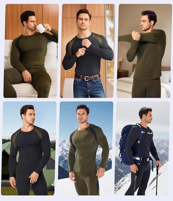 TAILONG Thermal Underwear for Men Long Johns with Fleece Lined Base Layer Hunting Gear Bottom Top for Cold Weather