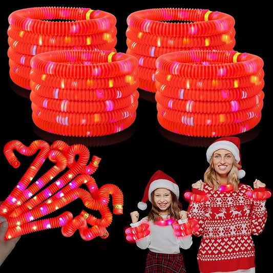 24 PCS Red Glow Sticks Party Favors for Kids, Christmas LED Light Up Necklaces Bracelets Accessories for Toddlers, Glow New Year Eve Party Supplies Birthday Dance Camping Decorations for Boys Girls