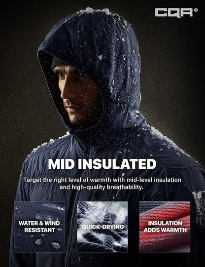 CQR Men's Lightweight Insulated Jacket, Windproof Packable Water Resistant Warm Active Coat for Hiking Work Outdoor Tactical