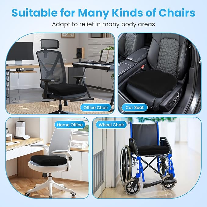 Office Chair Cushion - More Breathable Pressure Relief Seat Cushion with Hours Sitting on Gaming/Car/Wheelchair, Soft Extra-Dense Air Fiber for Orthopedic Coccyx, Sciatica & Hip Support