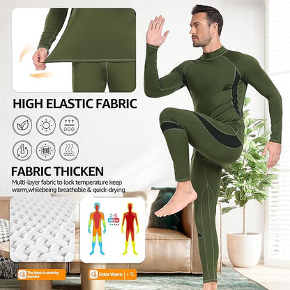 UNIQUEBELLA Men's Thermal Underwear Sets Top & Long Johns Fleece Sweat Quick Drying Thermo Base Layer