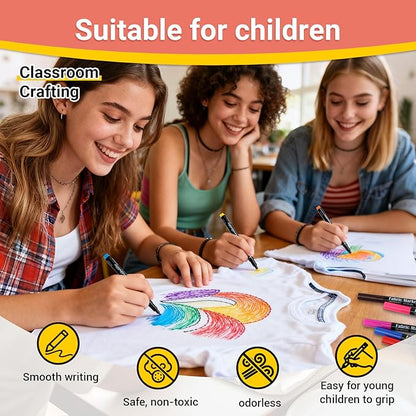 JR.WHITE Fabric Markers Permanent for Clothes Sneaker Shoes T Shirt Onesies Bibs Bodysuit Pillow Canvas Tote Bags Teen Adults Fabric Decorating, Fine Point Pen Fabric Paint Pens Set of 48 Colors