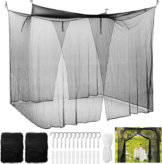 Tranqun 2 Pcs Mosquito Netting for Patio, Ultra Large Mosquito Net l 87 x W 87 x H 71 Inch for Bed with 2 Side Openings 16 Hanging Loops for Camping Home Outdoor Travel Dormitory Decor (Black)