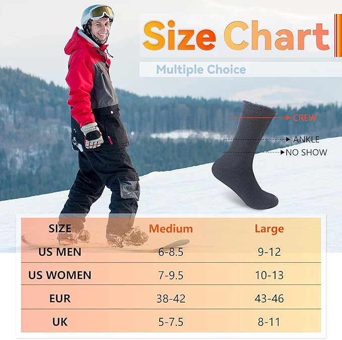 Sunew Warm Thermal Socks 4 Pack, Mens Womens Winter Heated Outdoor Skiing Thermal Socks