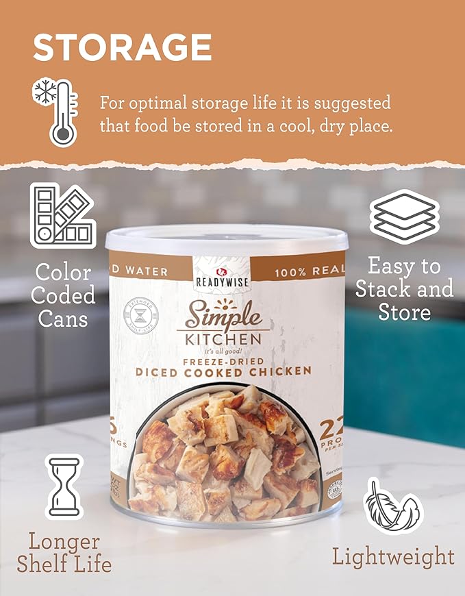 Simple Kitchen Freeze Dried Diced Chicken – 16 Servings for Family Meal Prep, Gluten Free & Dehydrated Survival Just Add Water Canned Food, for Camping Meals, Backpacking & Hiking, #10 Can Package