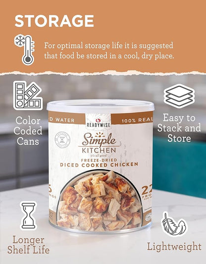 Simple Kitchen Freeze Dried Diced Chicken – 16 Servings for Family Meal Prep, Gluten Free & Dehydrated Survival Just Add Water Canned Food, for Camping Meals, Backpacking & Hiking, #10 Can Package