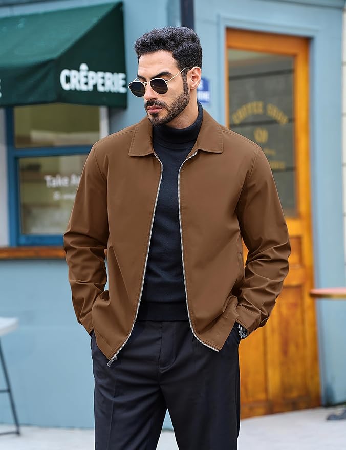 TACVASEN Mens Lightweight Windbreaker Full Zip Up Laydown Collar Jackets Light Casual Coat with Zip Pockets