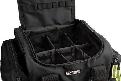 Scherber First Responder Fully-Stocked Large Professional Essentials EMT/EMS Trauma Kit | HSA/FSA Approved | Reflective Bag w/8 Zippered Pockets & Compartments & 250+ First Aid Supplies (Black)