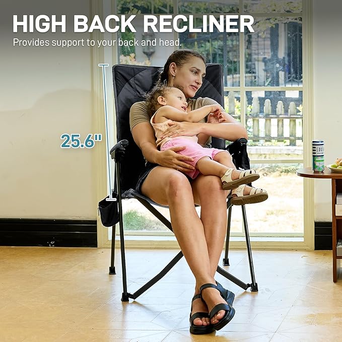 EVER ADVANCED Reclining Camping Chairs for Adult Lightweight, Folding Recliner Chair with Adjustable Back, 4-Level Lounge Chairs, Portable Lawn Chairs for Patio Balcony, Supports 350lbs Grey