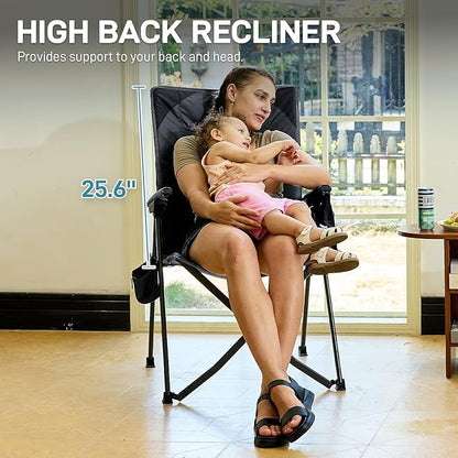 EVER ADVANCED Reclining Camping Chairs for Adult Lightweight, Folding Recliner Chair with Adjustable Back, 4-Level Lounge Chairs, Portable Lawn Chairs for Patio Balcony, Supports 350lbs Grey