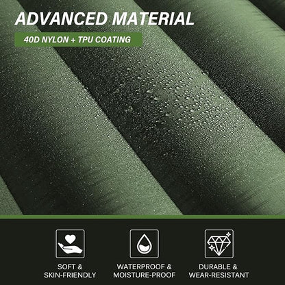 TOBTOS Inflatable Camping Sleeping Pad with Pillow, Thick 6 Inch Ultralight Sleeping Pad with Built-in Pump, Lightweight Sleeping Mat for Camping, Backpacking, Hiking, Tent (Green)