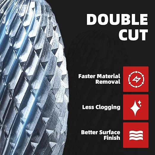 EZARC Tungsten Carbide Rotary Burr Bit, SE-5 Ball Double Cut Carbide Burr 1/4" Shank Die Grinder Cutting Burrs Bit for Metal Working & Sturdy Storage Case