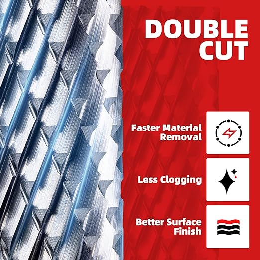 EZARC Tungsten Carbide Rotary Burr Bit, SA-5 Double Cut Carbide Burr 1/4" Shank Die Grinder Cutting Burrs Bit for Metal Working & Sturdy Storage Case