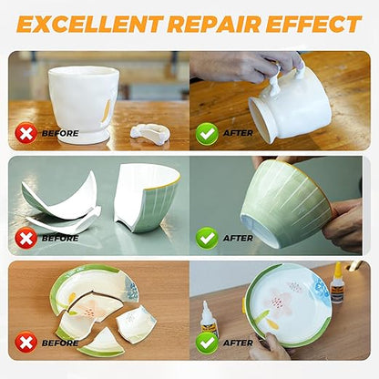 Ceramic Super Glue Liquid, Clear Instant Cyanoacrylate Adhesives for Ceramic Repair Food Safe, All Purpose CA Glue for Shoe Plastic Leather Glass Model Metal Wood Pottery Porcelain Mugs Clay Dishes