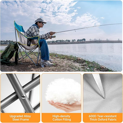 Oversized Camping Chair, Portable Folding Padded Camping Chairs with Cup Holder and Carry Bag, Heavy Duty Outdoor Camping Chairs for Adults, Up to 400Lb, for Fishing (Blue-2 Pack)