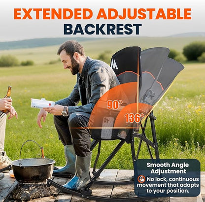Overmont Back Support Rocking Camping Chair for Adults - Oversized with Adjustable High Backrest - Heavy Duty Folding Rocker Chair Supports 450 LBS - Perfect for Outdoor Lawn Beach Fishing Garden