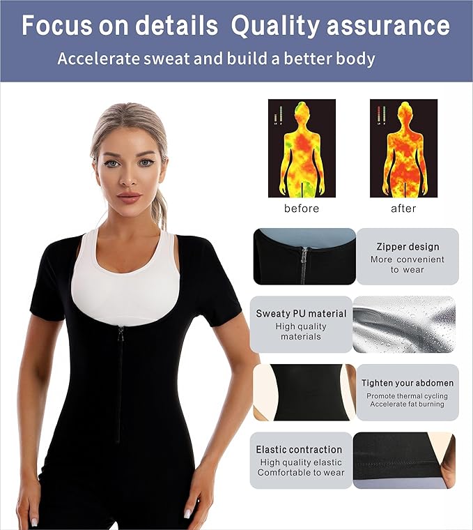 Sauna Suit 4-In-1 Waist Trainer for Women Long Torso, Lower Belly Fat Full Body Shaper Jumpsuit With Sleeve Shorts