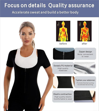 Sauna Suit 4-In-1 Waist Trainer for Women Long Torso, Lower Belly Fat Full Body Shaper Jumpsuit With Sleeve Shorts
