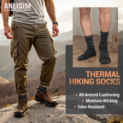 Anlisim Merino Wool Warm Boot Hiking Socks Thermal Extra Thick Winter Cozy Crew Comfy Cushioning Work Women Men Socks 4 Pairs
