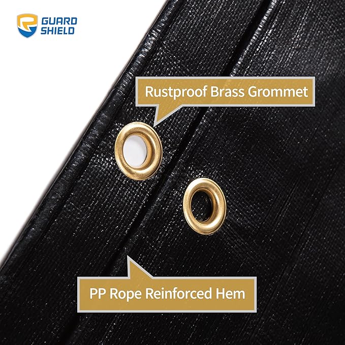 GUARD SHIELD Extreme Heavy Duty Black Poly Tarp 10x10 Feet Cover Waterproof Tarps 20mil Thick UV and Tear Resistant Tarpaulin