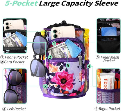 32/40/64/87/128 oz Water Bottle Carrier Bag, Neoprene Water Bottle Sleeve with 4 Pocket, Sport Water Holder with Paracord Handle and Shoulder Strap for Walking Hiking Camping Gym