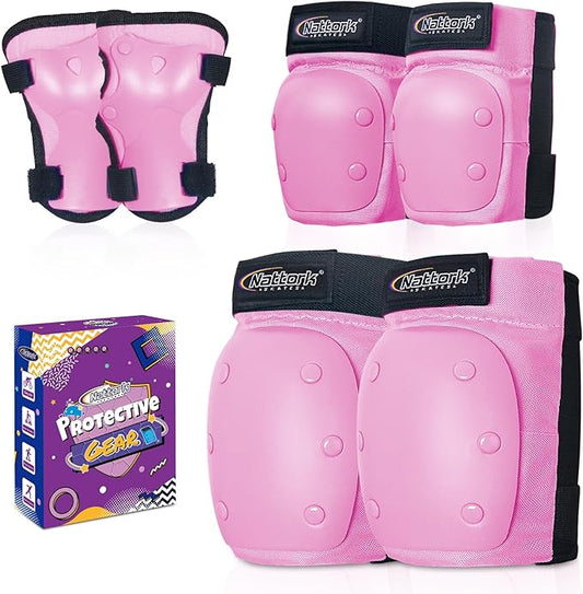 Nattork Knee Pads for Kids Youth Audlt，Knee and Elbow Pads with Wrist Guards 6 in 1 Protective Gear Set for Skateboard, Roller Skate, Inline Skates, Cycling and Scooter Boys Girls