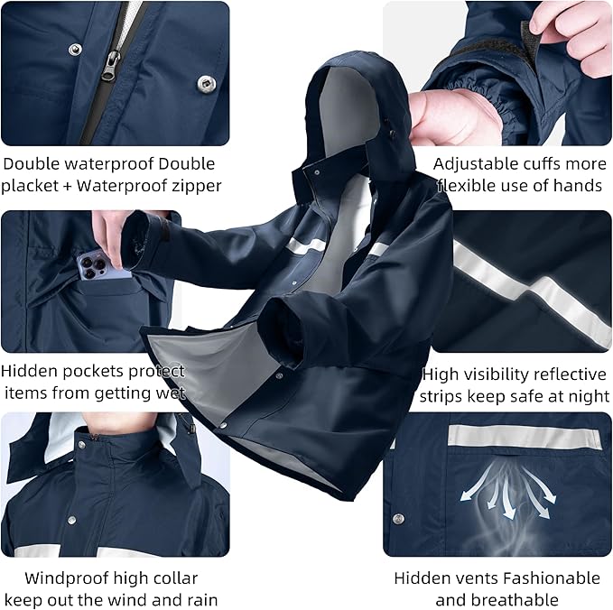 Coralrain Rain Suit Safety Waterproof Rain Jacket and Trouser Suit Raincoat With Hood lining For Men Women Adults Breathable