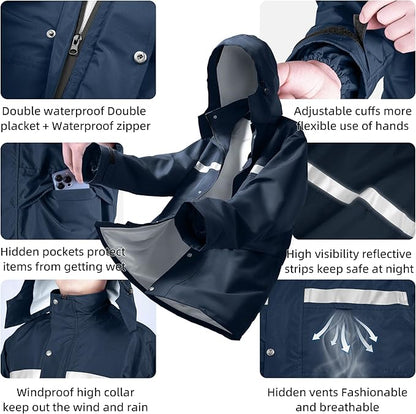 Coralrain Rain Suit Safety Waterproof Rain Jacket and Trouser Suit Raincoat With Hood lining For Men Women Adults Breathable