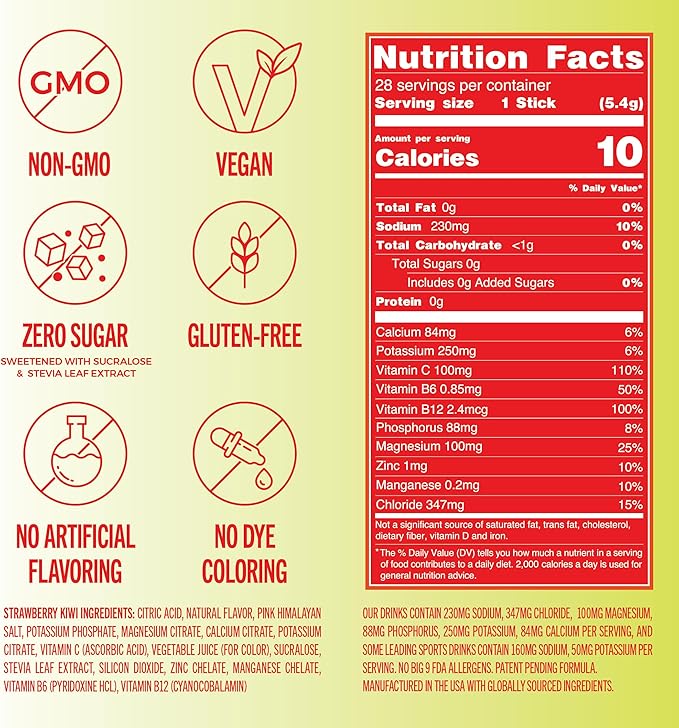 TREVI™ Sugar Free Electrolytes - Drink Mix Hydration Powder Packets - 28 Count - Strawberry Kiwi