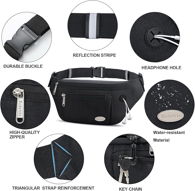 Entchin Fanny Pack for Women Men,Crossbody Belt Bag with 4-Zipper Pockets,Adjustable Waist Bag Pack,One of the Most Popular Travel Essential Gifts for Walking,Traveling,Cycling