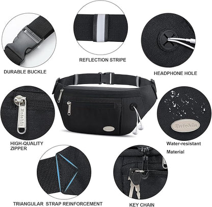 Entchin Fanny Pack for Women Men,Crossbody Belt Bag with 4-Zipper Pockets,Adjustable Waist Bag Pack,One of the Most Popular Travel Essential Gifts for Walking,Traveling,Cycling