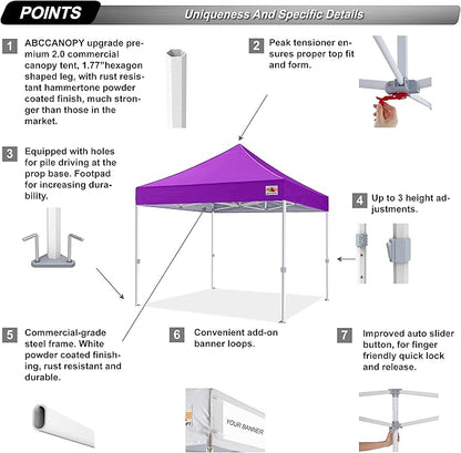 ABCCANOPY Commercial Pop Up Canopy Tent 10x10 Premium-Series, Purple