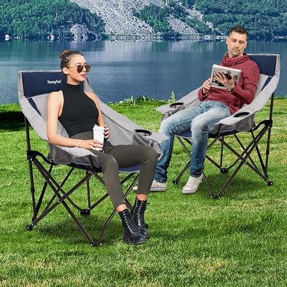 SUNNYFEEL 2 Pack Lightweight Oversized Camping Chairs for Adults Portable Folding Chair with Side Pockets & Cup Holde for Beach,Fishing,Trip,Picnic,Lawn,Concert Outdoor, Carry Bag Included