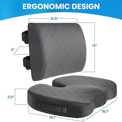 TushGuard Office Chair Cushions with Handles, Back&Seat Cushion, Sciatica & Back Coccyx Tailbone Discomfort Easing Chair Pad, Memory Foam Lumbar Support Pillow for Gaming, Desk, Car (Grey, X-Large)