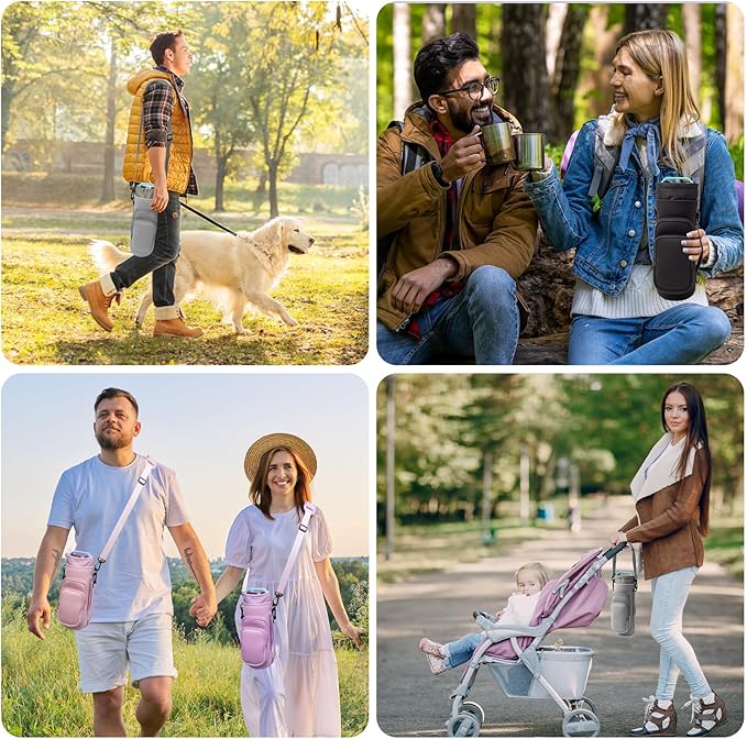 linmaya Water Bottle Carrier Bag, Insulated Water Bottle Bag Fits Stanley IceFlow Owala 16/24/32/40oz Tumbler, Water Bottle Holder with Shoulder Hand Straps, 2 Pockets for Travel, Hiking, Camping