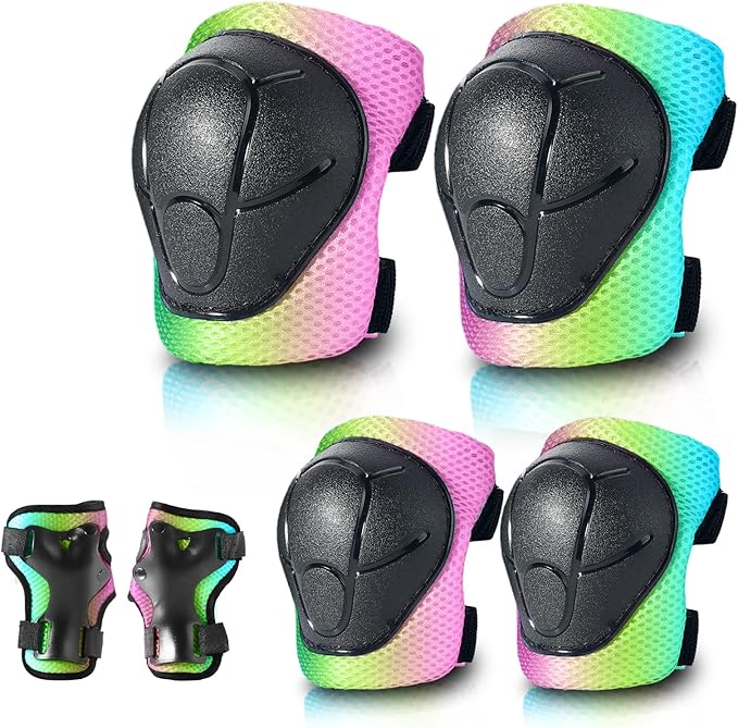 Skateboard Pads Kids/Youth/Adult Shield Elbow Pads and Wrist Guards Protective Gear,Strong Double Straps&Adjustable Easy-Fix Clips for Skateboarding,Rollerblading,ScooterRoller,Skating,Bicycle