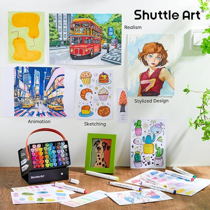 Shuttle Art Alcohol Markers Brush tip, Dual Tip Brush & Chisel Tip Art Marker Set, 50 Colors plus 1 Blender Permanent Marker Pens with Case Perfect for Illustration Students Adults Coloring