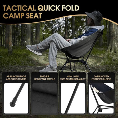 MOON LENCE Portable Camping Chair, Lightweight Folding Backpacking Hiking Chair, Plus Size Compact Yet, Support 330 lbs (Black)