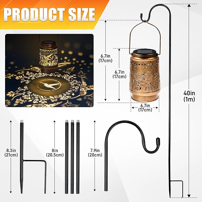 Hummingbird Solar Lantern - Waterproof Hanging Lantern for Outside-Outdoor Decorative Solar Lanterns for Garden, Patio, Backyard, and Porch Perfect Gifts for Women