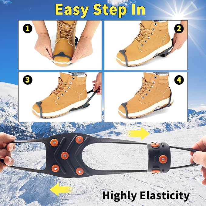 Crampons Ice Cleats Snow Grips, Anti-Slip Traction Lightweight Portable for Walking on Snow & Ice, for Shoes/Boots